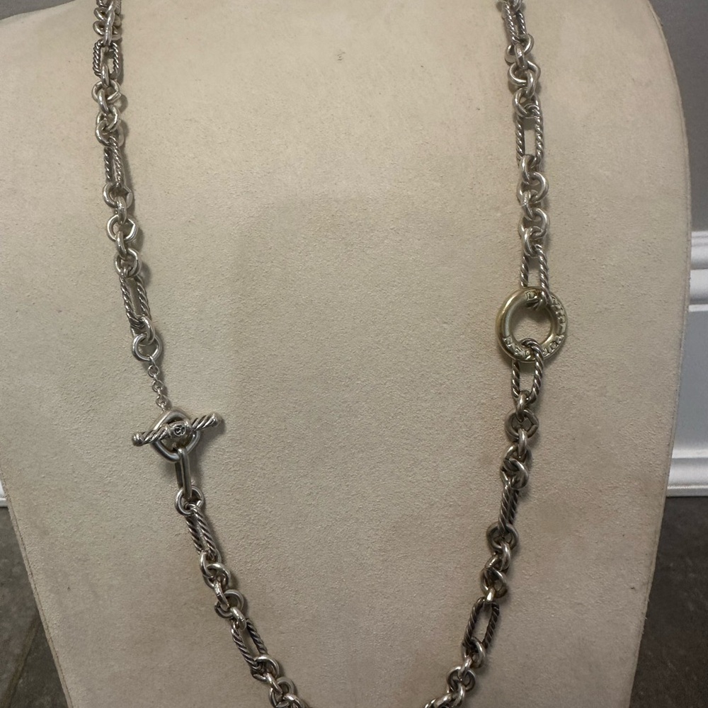 ⭐️David Yurman DY Silver and Gold Figaro Chain Necklace 36 inches⭐️ - Picture 2 of 3